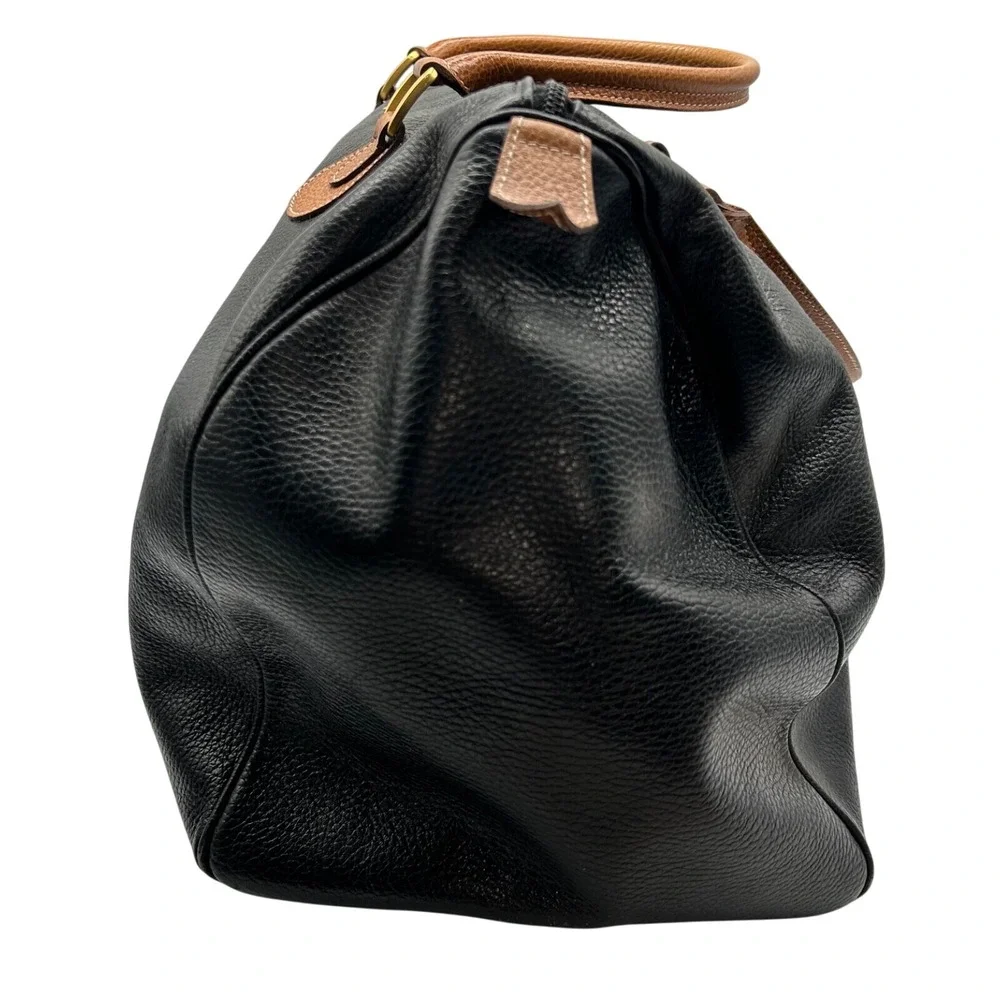I‎ Santi Duffel Overnight Bag Leather Made In Italy Black Brown Top Handle EUC